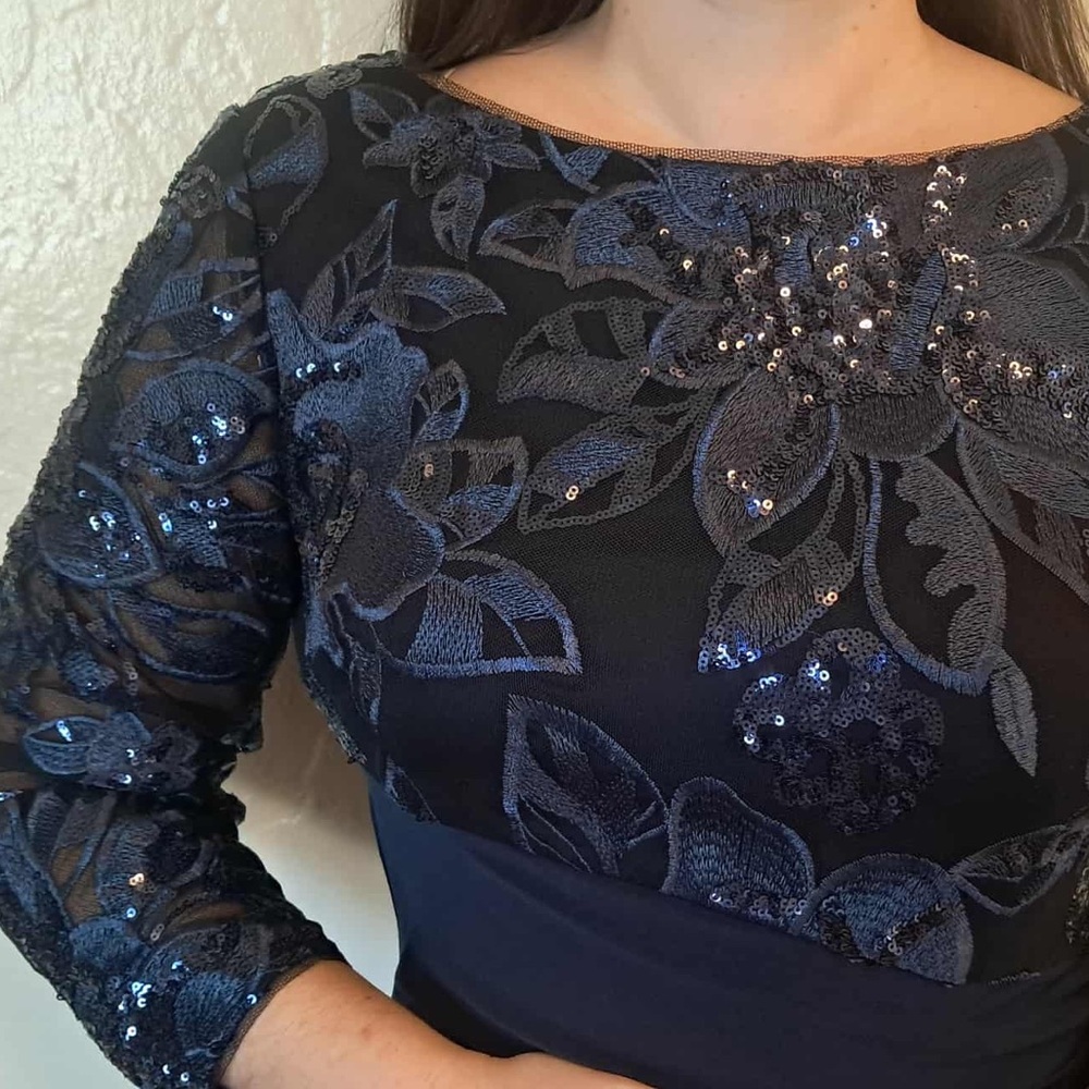 Adrianna Papell Midnight Blue Floral Sequin Dress